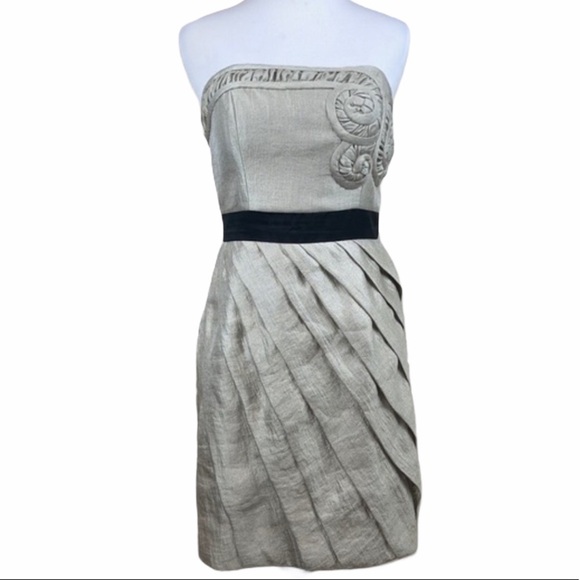Max & Cleo Jacquar Strapless Dress Taupe Gold 4 - Picture 1 of 14